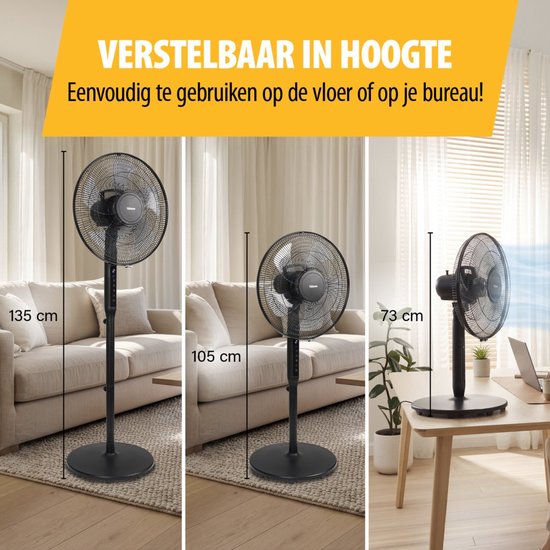 Tristar 3-in-1-Stativventilator – 40 cm – mit Fernbedienung – 9 Geschwindigkeitsstufen – 3 Windmodi mit Schlafmodus und Timer – oszillierend – VE-5796