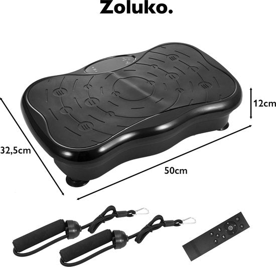 Zoluko - Fitness Vibrationsplatte - mit Bluetooth Funktion - Inkl. E-Book, Widerstandsbänder und Fernbedienung - USB Anschluss - Anti-Rutsch Gummi - Schwarz