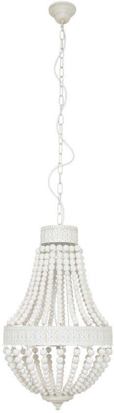 Mexlite - Hängeleuchte Ella 10191W – Weiße Perlenlampe - Holz und Metall - Höhenverstellbar von 70 bis 155 cm