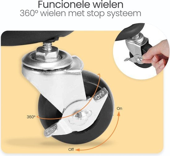 Goliving Küchenwagen auf Rädern - Servierwagen - Küchenwagen - Mit Haken und Tabletts - Mobil und feststehend - 3 Ebenen - Schwarz