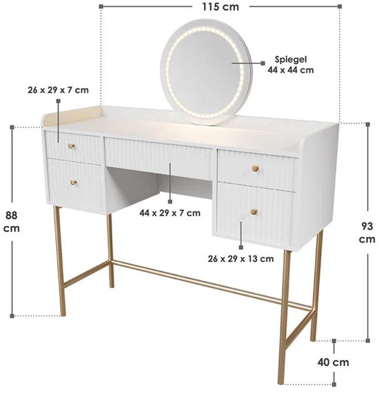 Schminktisch Samira - Inkl. Spiegel und LED - Weiß