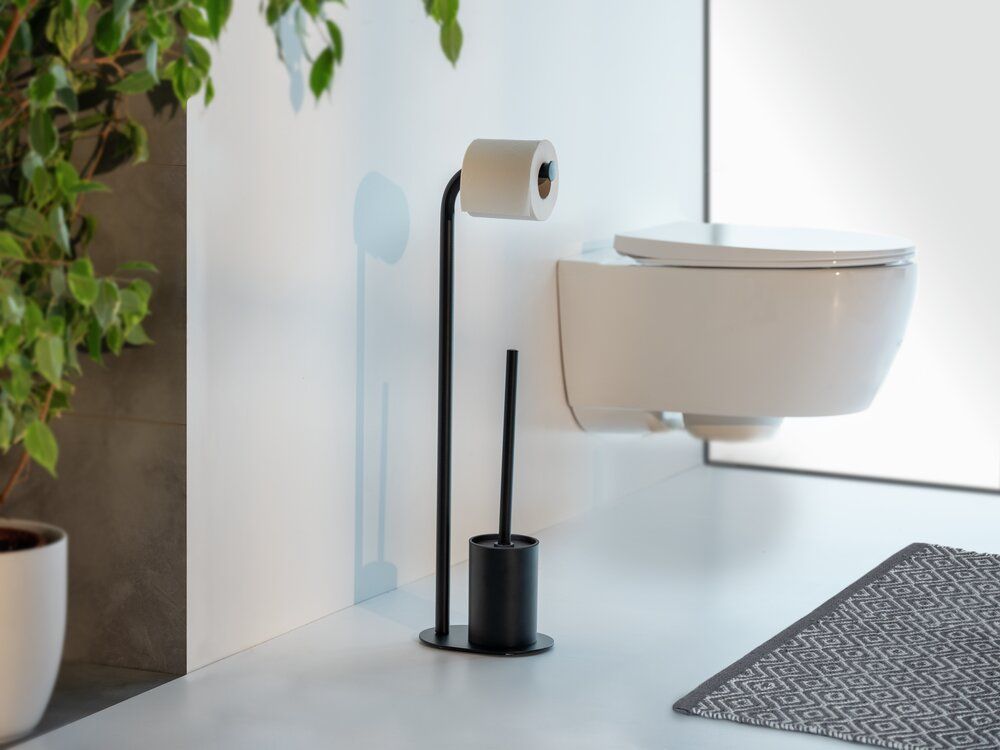 WENKO Levante WC-Set Schwarz – Standmodell – Edelstahl – 23 x 63 x 17 cm