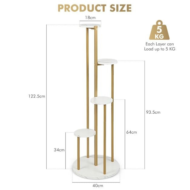 Coast Metall-Pflanzenständer - Modern - Marmorimitation - 40x40x122,5cm - Weiß und Gold