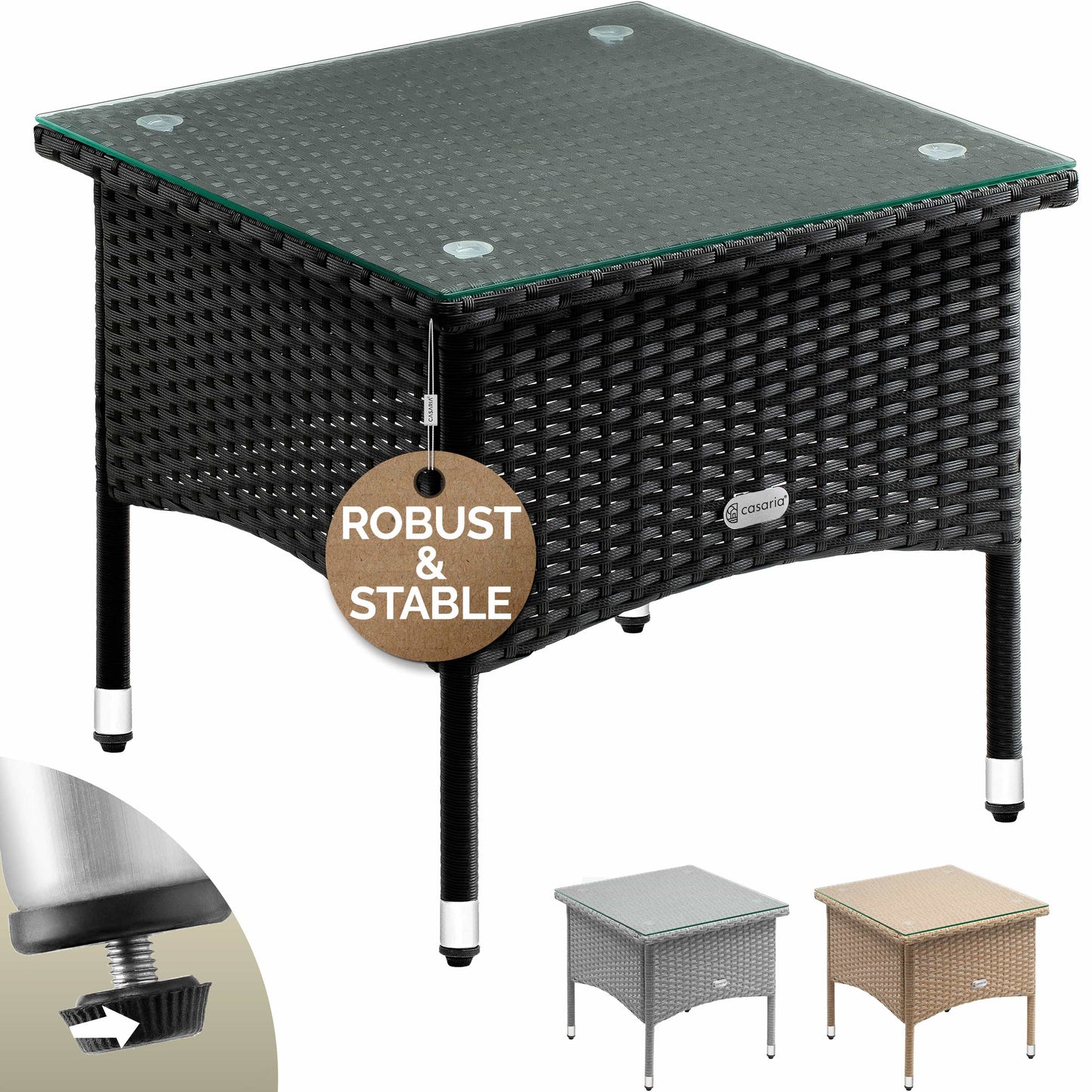 Casaria Beistelltisch aus Polyrotan, schwarz, 50 x 50 x 45 cm