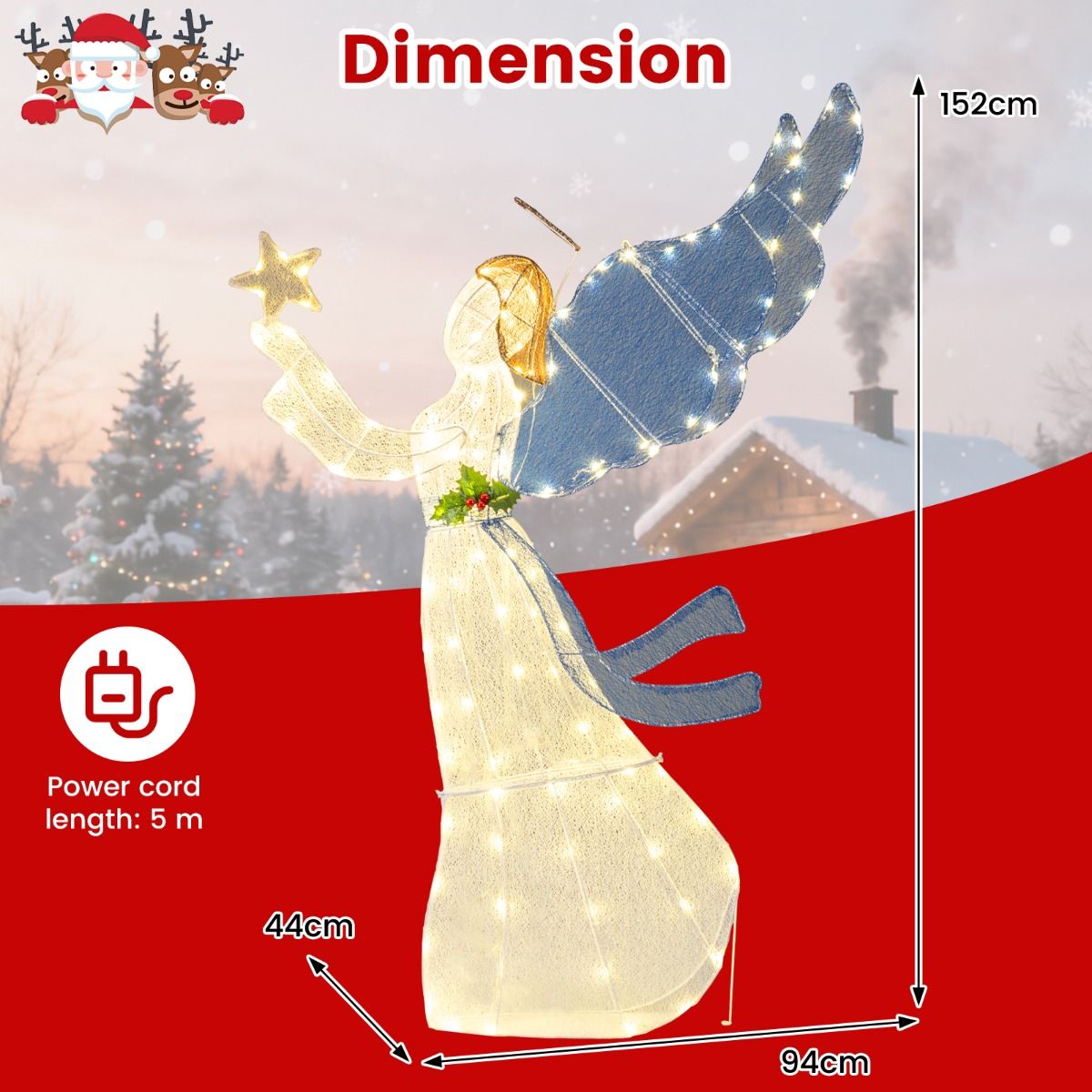 Coast Beleuchteter Weihnachtsengel mit Stern - LED-Lichtern - 152 cm