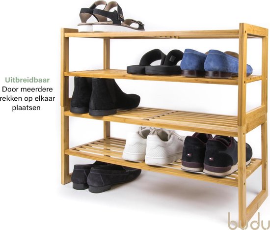 Budu Schuhregal (2 Ebenen) - Bambus Schuhschrank - Holzschuhschrank - Schuhregal Holz