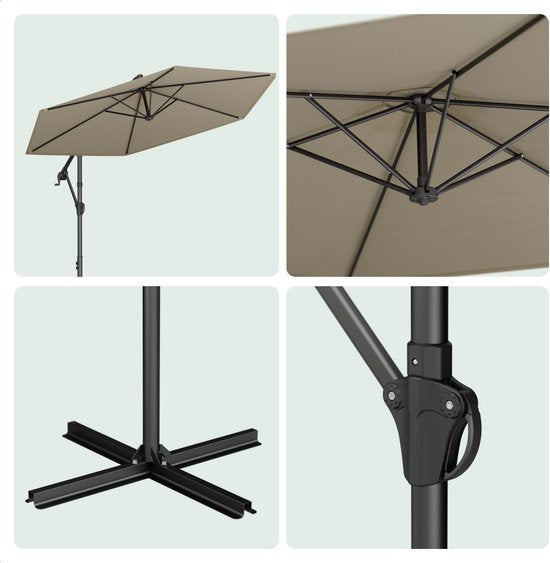 LifeGoods Schwimmender Sonnenschirm - Rund Ø300 cm - UPF 50+ und Wasserdicht - Taupe