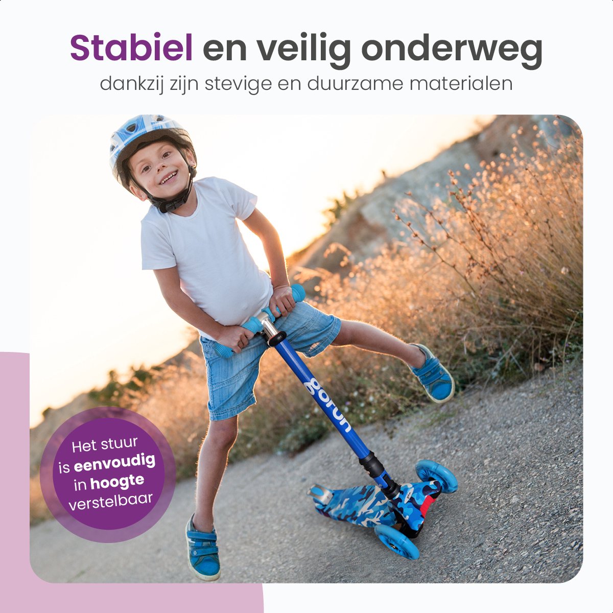 GoFun Kids Scooter - Leuchtende Räder - Zusammenklappbar - Verstellbarer Lenker - 85 x 58 x 23 cm - Blau
