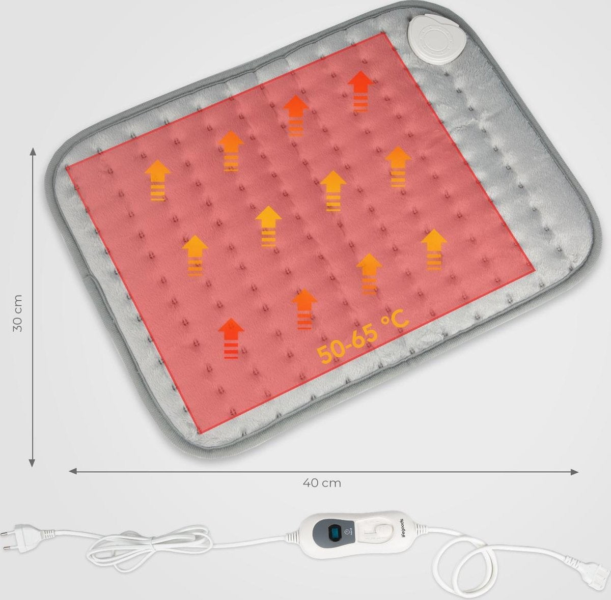 LifeGoods Wärmekissen - Elektrisch - 40x30cm - Nacken und Schultern - Waschbar - Grau