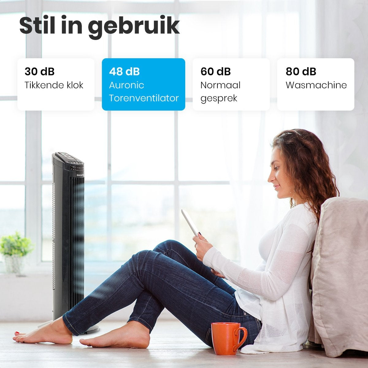 Auronic Tower Fan - Standventilator mit Fernbedienung - Timer - 50W - 45dB - 74cm - Schwarz