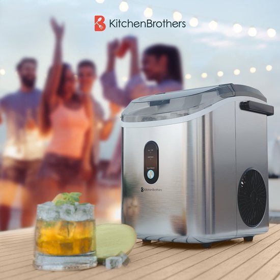 KitchenBrothers Nugget Eiswürfelbereiter - 1.1L - Crushed Ice Maker mit Eisportionierer - tragbar - 15kg/24 Stunden - rostfreier Stahl