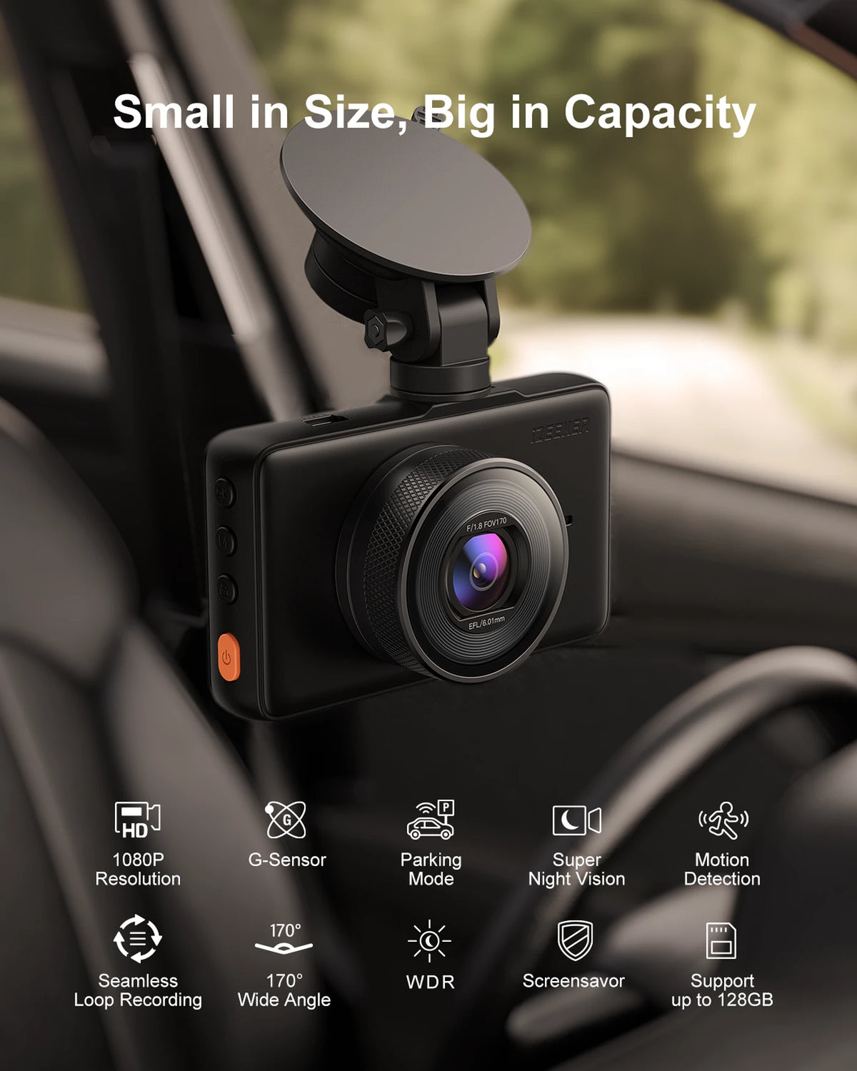 iZEEKER GD100 Dashcam 1080p – 3-Zoll-Bildschirm – Nachtsicht, 170°-Weitwinkel, G-Sensor