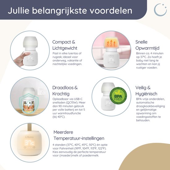 Numsy Velmi Sehr tragbarer Flaschenwärmer für unterwegs - kabellos - mit 4 Adaptern