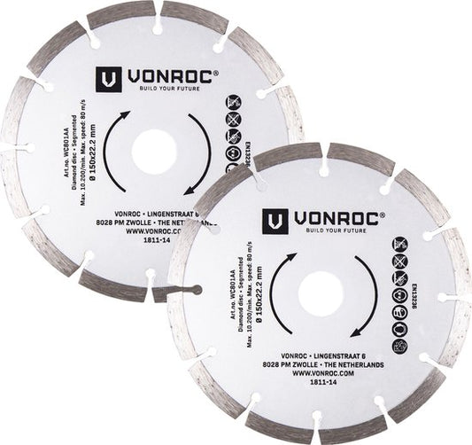 VONROC Diamanttrennscheiben - Ø150MM - universal - 2 Stück - Stein & harte Materialien