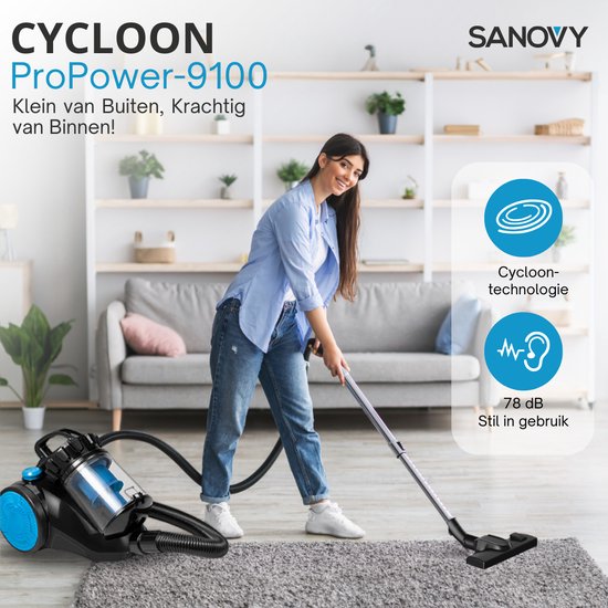 Sanovy ProPower-9100+ Leistungsstarker beutelloser Staubsauger - 3L - Kompakt - Blau