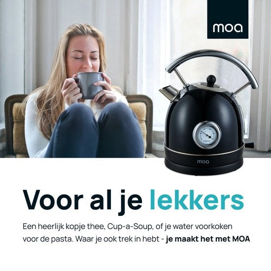 MOA Retro-Wasserkocher Schwarz - Elektrisch - Edelstahl - EK4TB