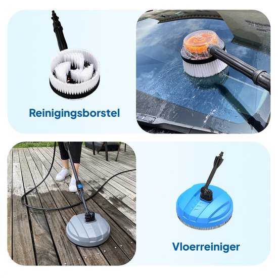 Lugia Hochdruckreiniger – 135 bar – 1600 W – 430 l/h – Kombipaket mit Terrassenreiniger – Rotationsbürste und Turbo-Düse