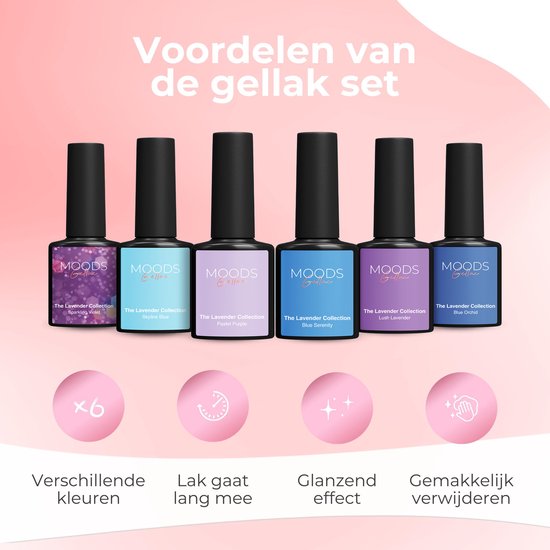 Moods Gellac 6-teiliges Set - Gel-Nagellack Starter Pack - Gel-Nagellack - 8ML - The Lavender Collection - Gellac - Nägel - Chic Colours