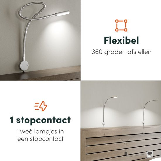 Nolt Leselampe für das Bett - Nachtlicht dimmbar - 2 Bettlampen - Bettlampe für das Schlafzimmer - Leselampen für das Kopfteil - Leselampe für Erwachsene