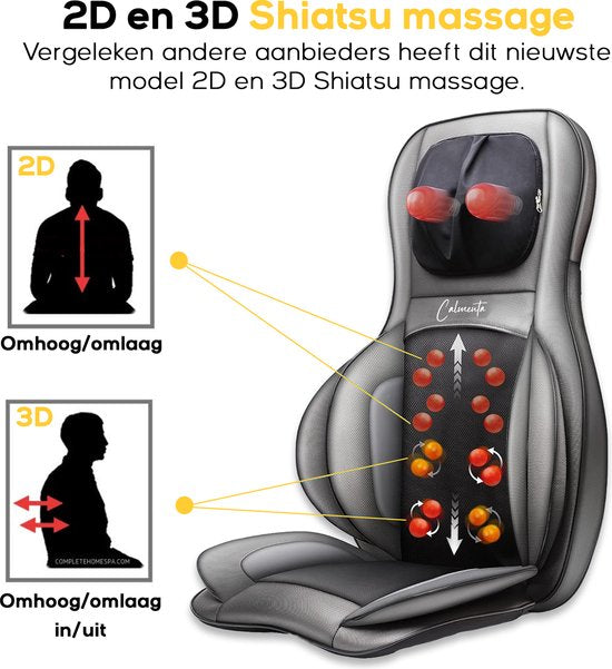 CALMENTA® Shiatsu-Massagesessel - Aufbewahrungstasche - Rücken- und Nackenmassagegerät - Massagekissen - Kompressionsmassage - elektrische Wärmefunktion - Vibration - Rücken- und Nackenschmerzen - Massagematte