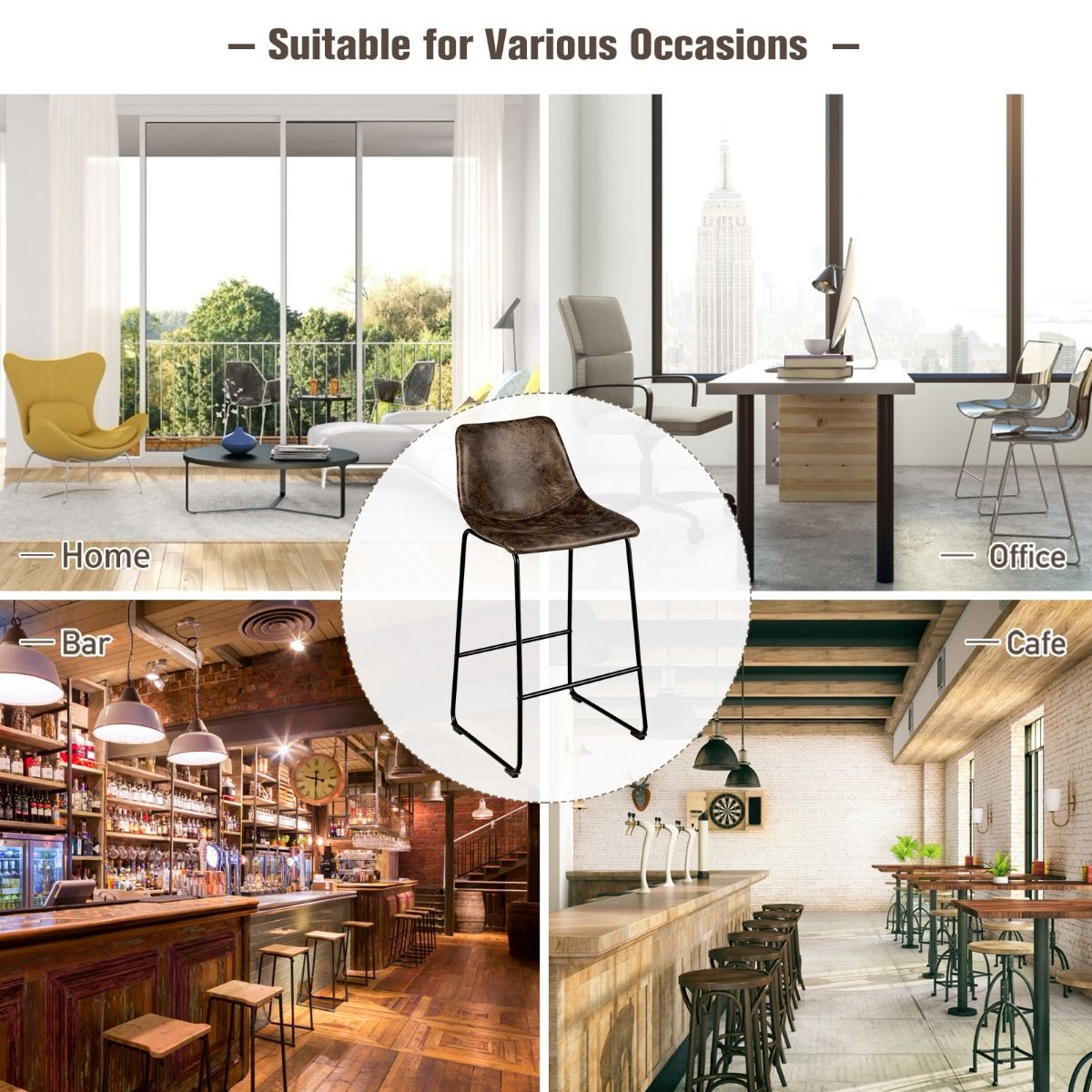 Coast 2er Set Barhocker - Barhocker aus Holz mit Rückenlehne und Metallbeinen - Sitzhöhe 75 cm - Braun - 49x47x102 cm