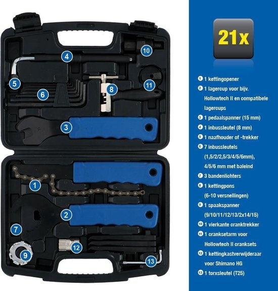 Kinzo Fahrrad-Reparaturset - 20-teilig - im praktischen Koffer