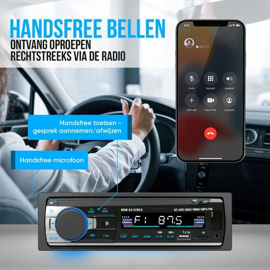 Strex - Autoradio - mit Bluetooth - USB/ SD-Karte und AUX-Anschluss - Freisprecheinrichtung - Schwarz