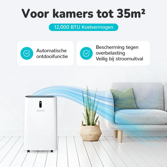 Bloomfold Mobile Air Conditioner - 12.000 BTU - 4-in-1 - Klimaanlage mit Fensterdichtungs-Kits - Schlafzimmer - Wohnzimmer - kühlen bis zu 35mÂ²