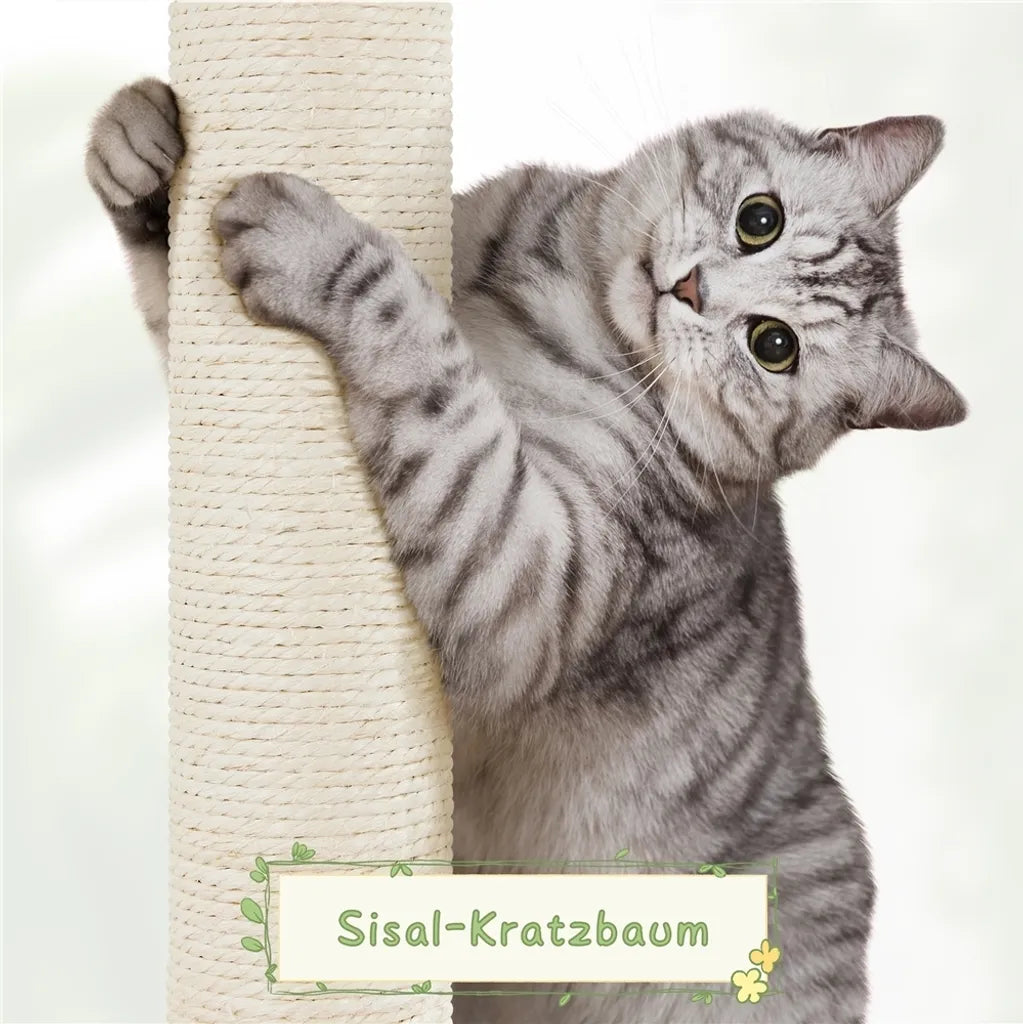 Yaheetech Kratzbaum 137,5 cm aus Rattan mit Katzenhaus, beige