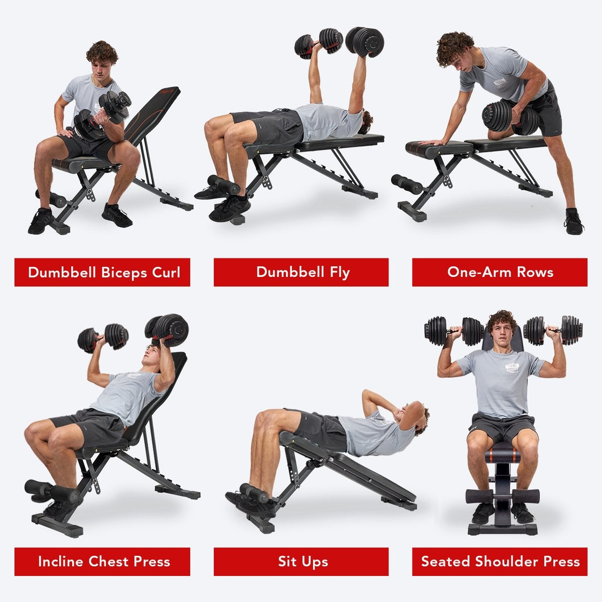 LifeGoods Fitness Hantelbank - Fitnessbank - einstellbar - faltbar - schwarz/rot