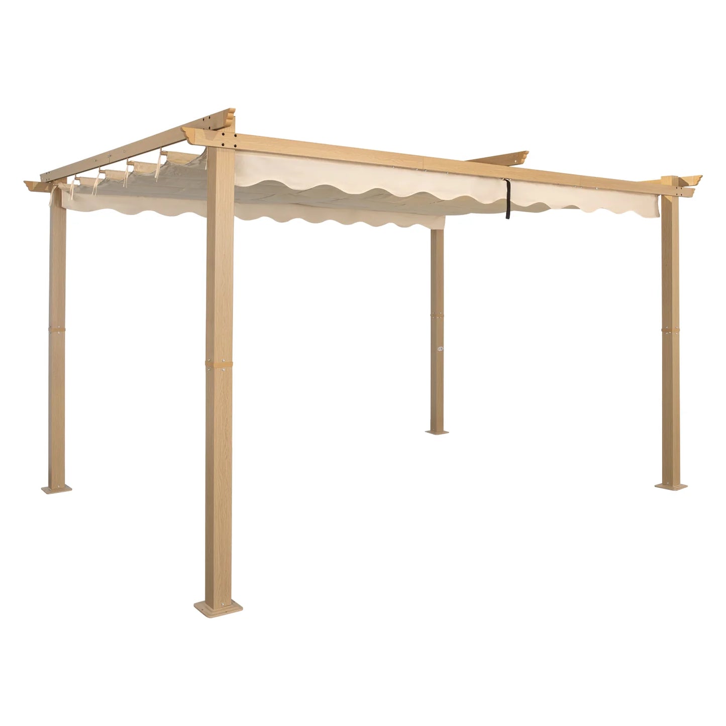 Angel Living Aluminium-Pergola 3×3 m Creme-Gelb – Ausziehbares Dach UV50+, Dachrohre aus Stahl, pulverbeschichtet