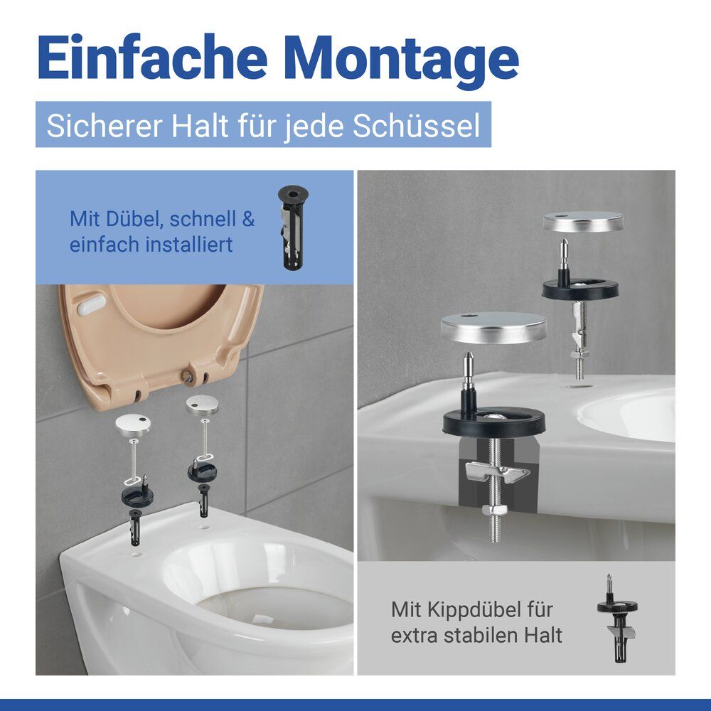 WENKO Ottana Toilettensitz Beige – Duroplast – Easy-Close – Fix-Clip