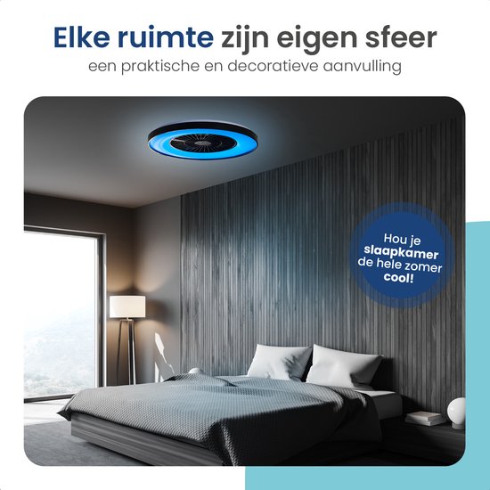 Gologi Deckenventilator mit Beleuchtung - Ã˜60 cm - LED RGBW - 6 Stufen - Schlafzimmer-Deckenleuchte - Deckenleuchte mit Ventilator - Mit Fernbedienung und App - Schwarz