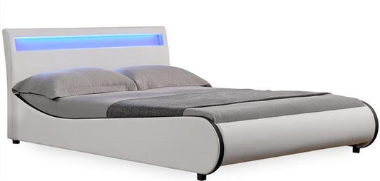 Valencia - LED - Bettrahmen Kunstleder 140x200 cm weiß