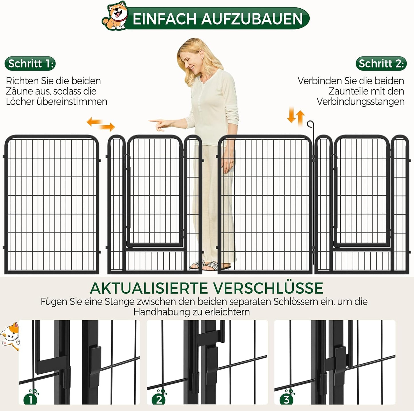 Yaheetech Welpenauslauf, 6-teiliger Welpenauslauf aus Metall mit Tür – 100 cm hoch – 68 x 100 cm pro Element – Schwarz