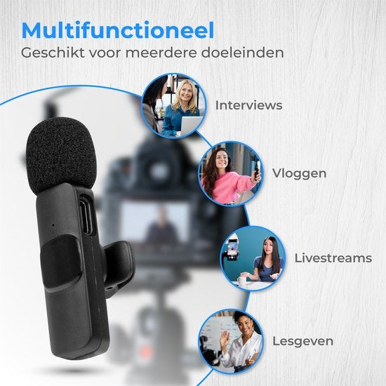 Nuvance - Drahtloses Mikrofon - Tie Pin Mikrofon - Geeignet für Usb-C & Apple Lightning - Lavelier Mikrofon - Plug & Play