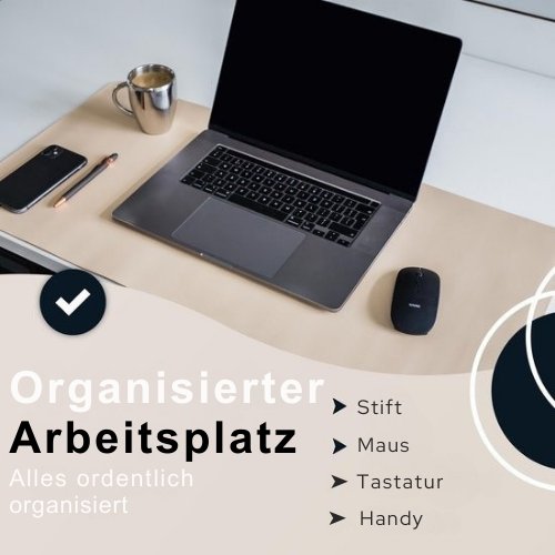 WURK - Professionelle Schreibtischunterlage Kunstleder - Schreibtisch-Organizer - Inklusive Kabelclip - 80x40 -Beige