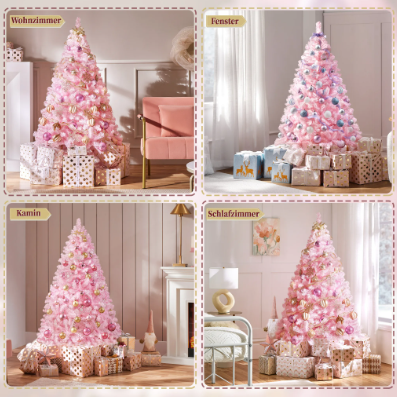 Yaheetech Kunstweihnachtsbaum 154 cm – Rosa – 398 Zweige – Zusammenklappbarer Ständer
