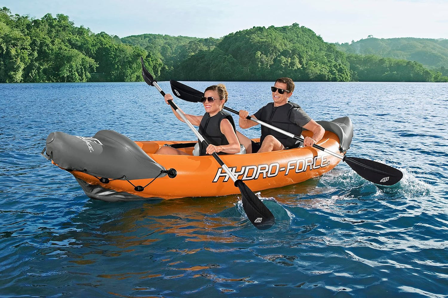 Hydro-Force Rapid – Aufblasbares Kajak für 2 Personen – mit Sitzen – Rückenlehne – Paddel – Handpumpe – und Tragetasche – Orange