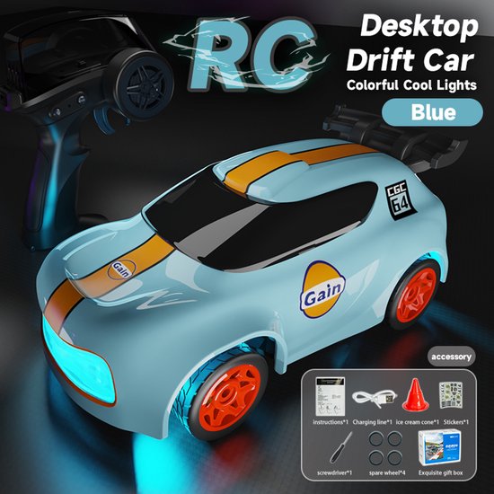 Fuegobird RC-Auto – RC-Fahrzeug – Drift-Auto für den Schreibtisch – Mini – Hochgeschwindigkeit – blau