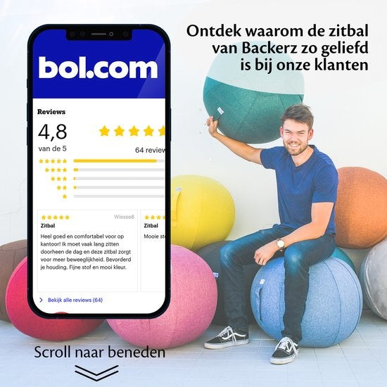 Bckz Sitzball Leinen 65 CM - Sitzball mit Bezug - Balance Hocker - Luxus Yoga Ball - Ergonomischer Bürostuhl Ball - Dunkelblau