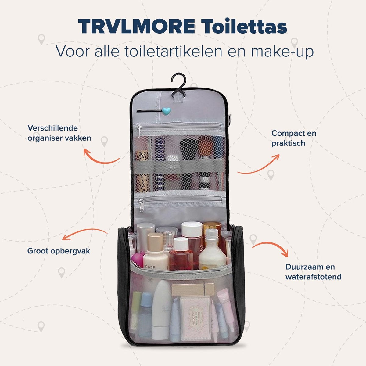 TRVLMORE Kulturtasche - Hängend mit Haken - Unisex - Schwarz