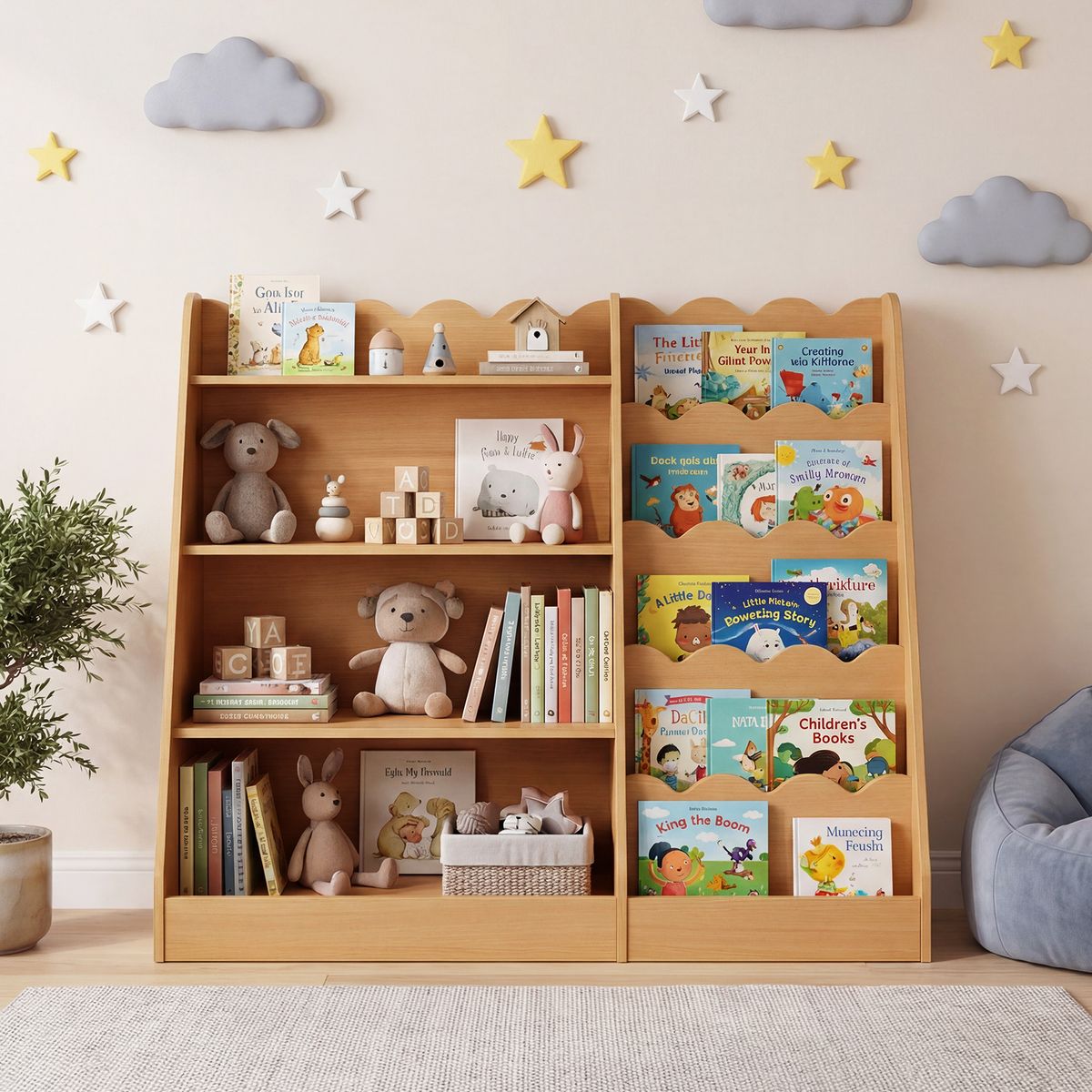 Coast Kinderbücherregal – 4 offene Fächer – verstecktes Staufach – Holz – naturfarben