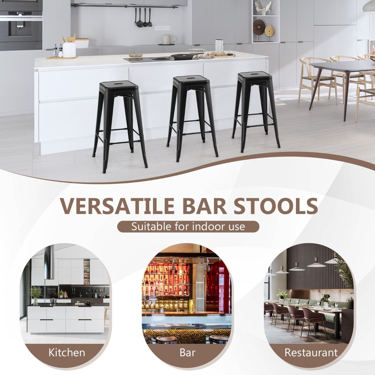 Coast 4-teiliges Barhocker-Set – stapelbar – mit Fußstütze – schwarz – Sitzhöhe 76 cm