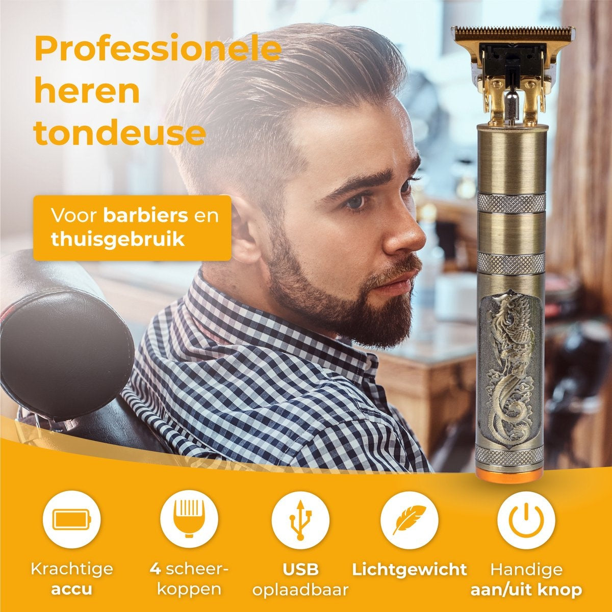 Nuvance - Haarschneider Männer - Kopfhaarschneider - Inklusive 4 Aufsätze - Barttrimmer und Haartrimmer Männer - Usb Wiederaufladbar