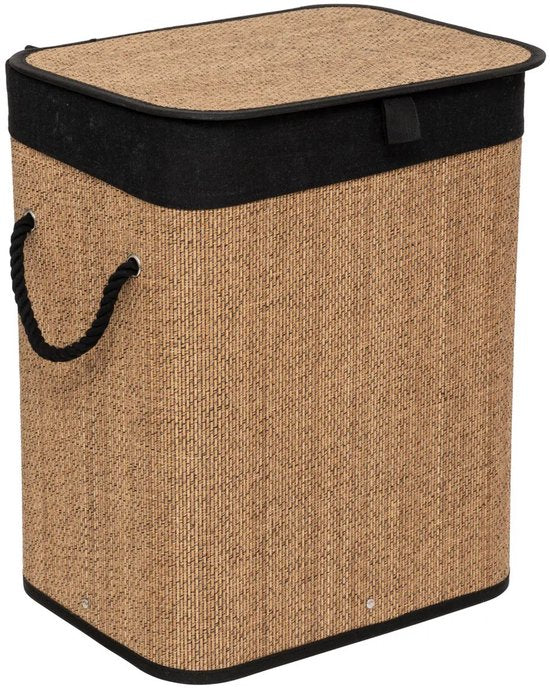5Five Wäschekorb mit Deckel – Bambusholz – 60 Liter – naturfarben/schwarz – 41 x 30 x 50 cm