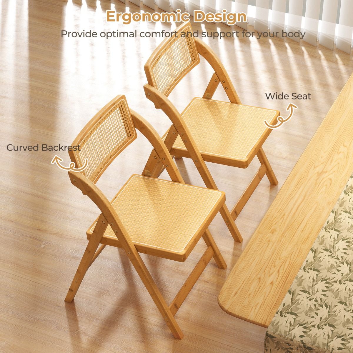 Coast 2er-Set Rattan-Klappstühle – um 360° drehbare Rückenlehne – zusammenklappbar – Naturfarben
