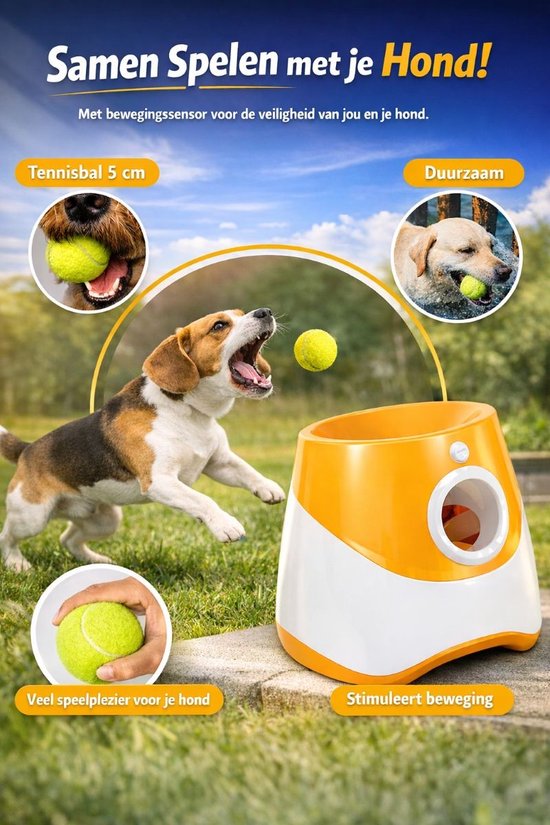 Ceruzo Ballwerfer für Hunde – Automatisch – 6 Bälle – 3 Wurfweiten – Wiederaufladbar