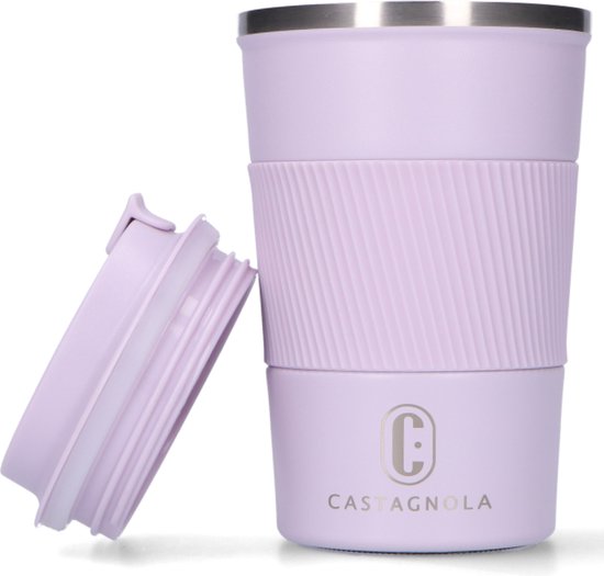 Castagnola Thermos Cup - Kaffeebecher To Go - Reisebecher für Kaffee und Tee - Teebecher - 380 ML - Edelstahl - Light Purple