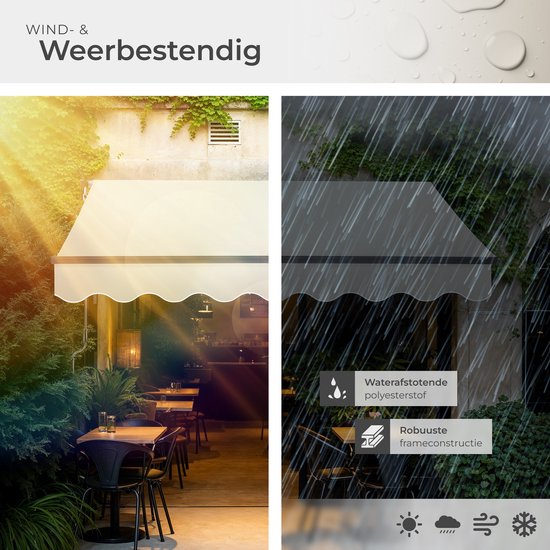 tectake® Sonnenschirm mit Gelenkarm - 250 x 200 cm - Markise - Sonnenschutz für Fenster, Balkon, Außenbereich - Wandmontierbar - Wasser- und UV-beständig - Beige